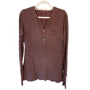 Brown Long Sleeve Henley Shirt Size S M Y2K Minimalist Classic Casual Everyday